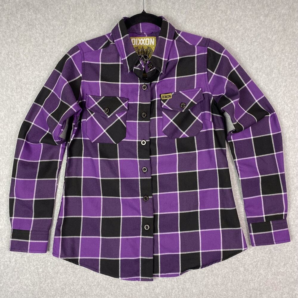 DIXXON Shirt Womens S Purple Plaid The Crown Flannel Long Sleeve Button Up‎